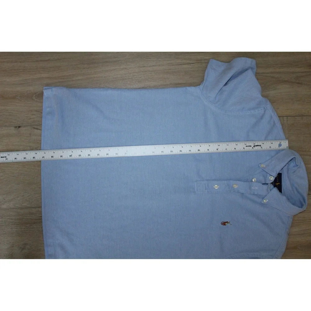 Ralph Lauren Mens Knit Oxford Polo Shirt Light Blue Short Sleeve Size L Pony